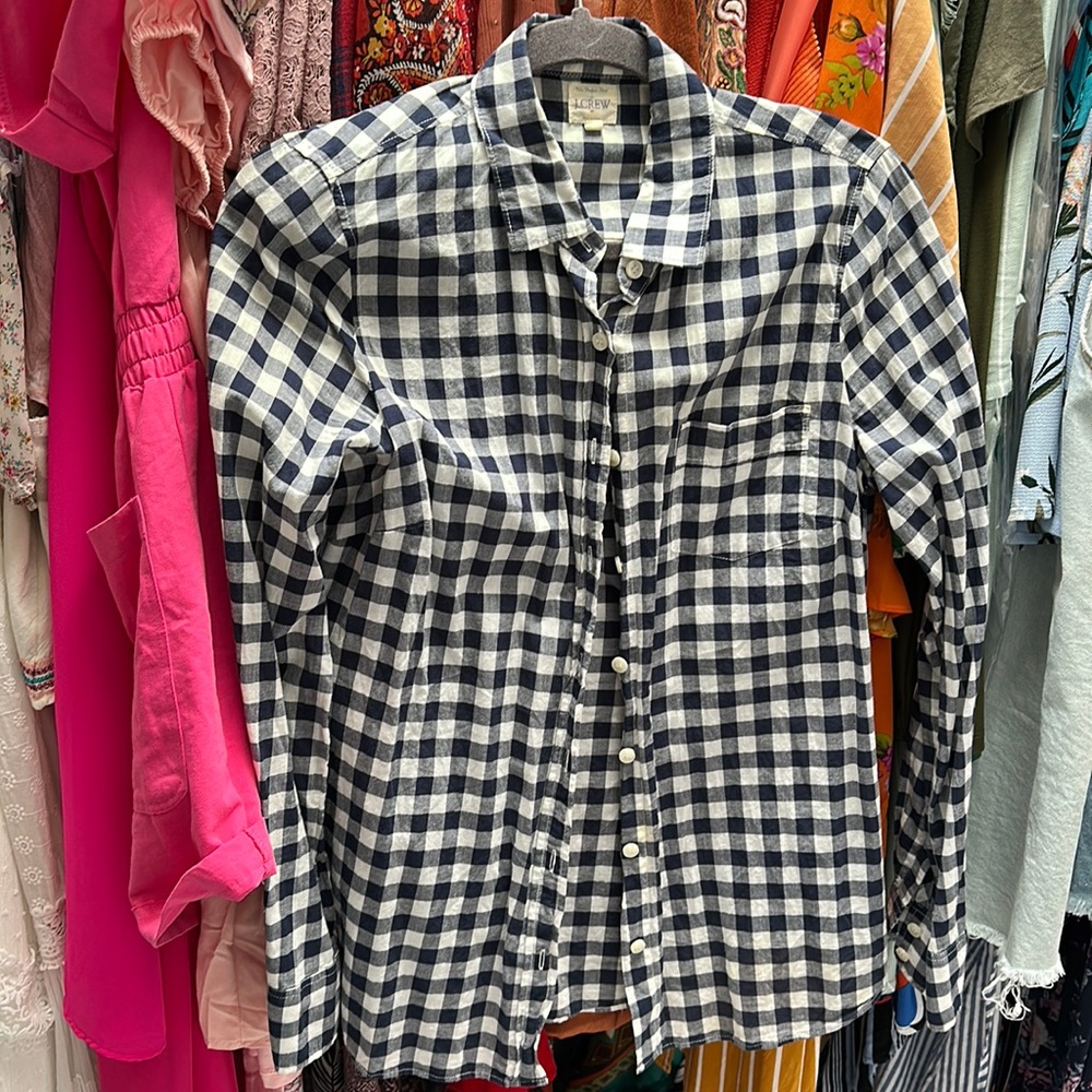 J.Crew button down size, small, navy and white gingham plaid